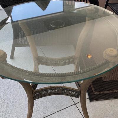 Round Horn Glass Top Occasional Outdoor Table - 1 of 2