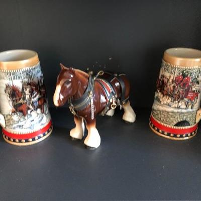 Ceramic Beer Steins/Clydesdale horse figurine