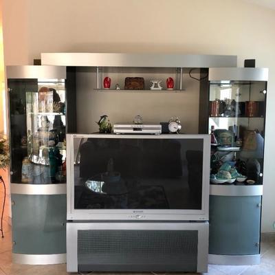 Chrome and glass entertainment center with two towers (22-1/2