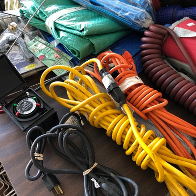 Extension cords, air hoses, tarps