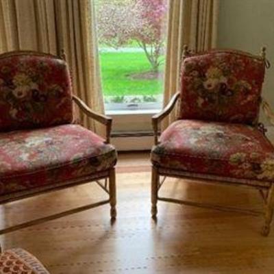 Designer upholstered Handpainted Chairs..French Country Linen Fabric

