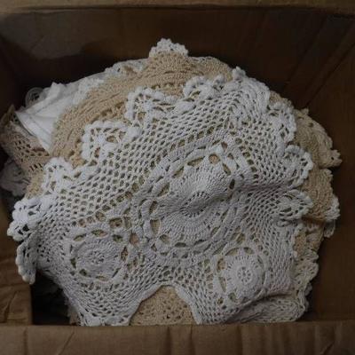 Linens, doilies and drinkware lot