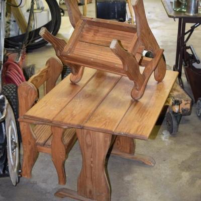 Children's Wooden Table With 2 Benches
