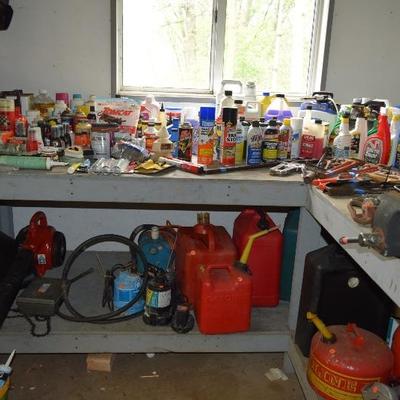 Garage Items, Gas Cans, Leaf Blower