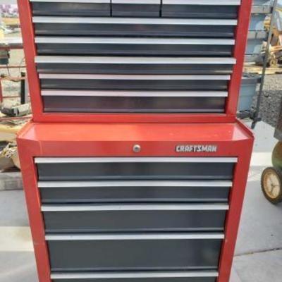 #1009: Red Craftsman Roll Away Tool Box / Tools.
Red Craftsman Roll Away Tool Box Measures Approximately 4' × 25