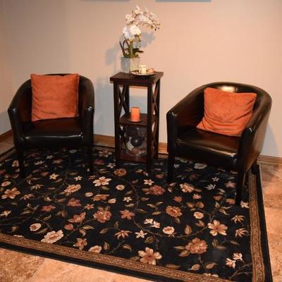 Leather Club Chairs, Pillows, Accent Table, Home Decor, Area Rug
