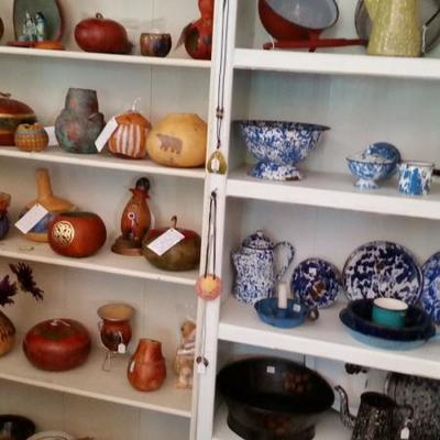 Enamelware and Painted Gourds