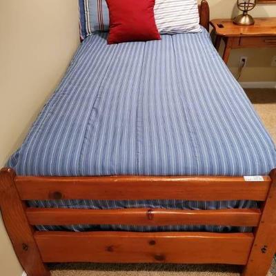 Simple Pine Twin Bed Frame with Blue Red White Bed ...