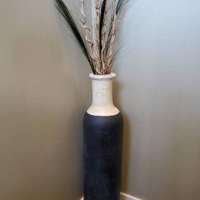 Tall Black White Vase with Dried Arrangment
