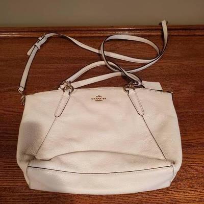 Authentic White Zippered Coach Purse
