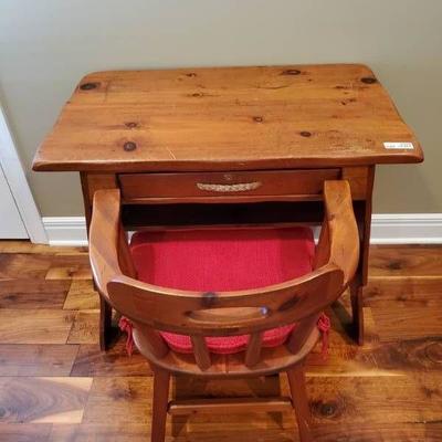 Knotty Pine Writing Desk with Padded Armchair