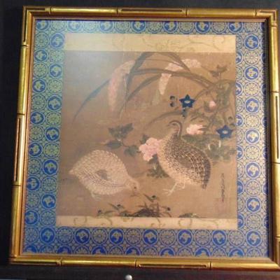 Quails and Flowers Framed By Tosa Mitsuoki