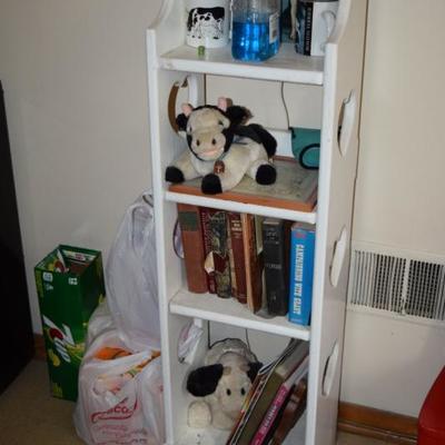 Shelving Unit, Books, Stuffed Animals, & Lamp