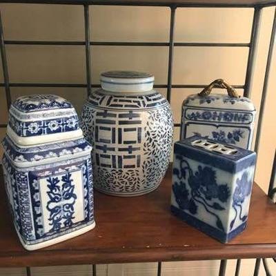 4 Blue and White Asian Inspired Vessels