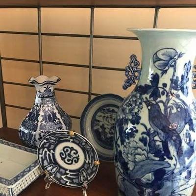 Blue and White Asian Decorative Pieces