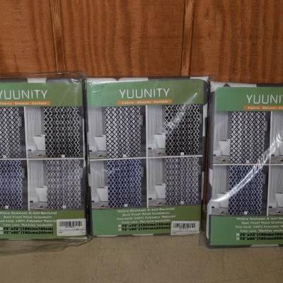 3 Yuunity Fabric Shower Curtains and Hooks