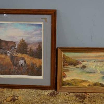 Lot of Two Decorative Pictures in Wood Frames