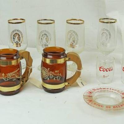 Lot of Bar Glass - Budweiser Ashtray - Coors and H ...
