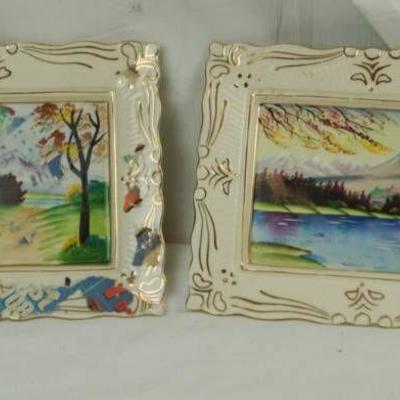 Pair of Two Older Ceramic Painted Plates - packing ...