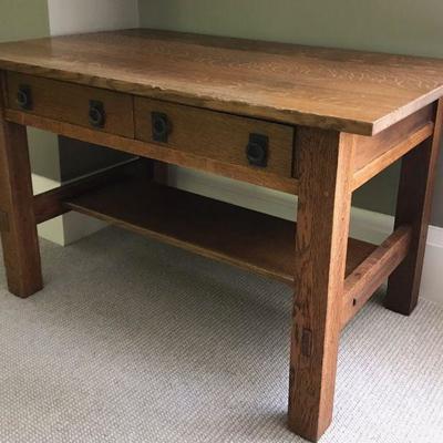 Arts and Crafts oak table with 2 drawers