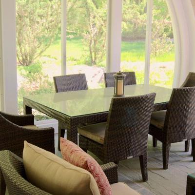 Restoration Hardware all-weather wicker table and 6 chairs