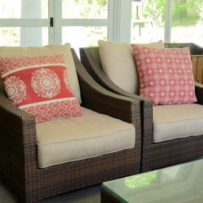 Restoration Hardware all-weather wicker pair of club chairs