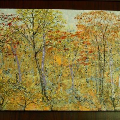 "Autumn at the Edge of the Woods" original collage on canvas by Laura W. Adams