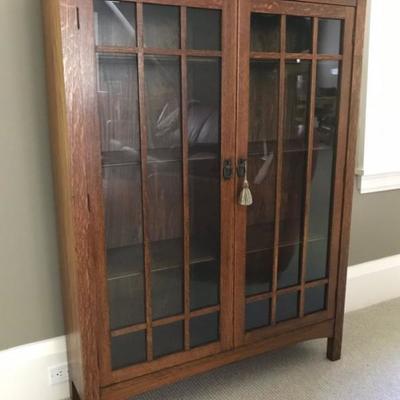Arts & Crafts oak bookcase with glass doors