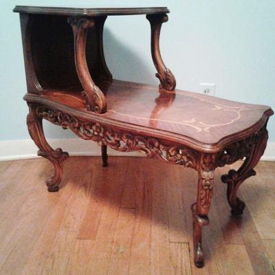 inlaid step table  buy it now $ 75.00