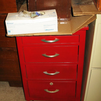 Red metal cabinet   BUY IT NOW $ 25.00