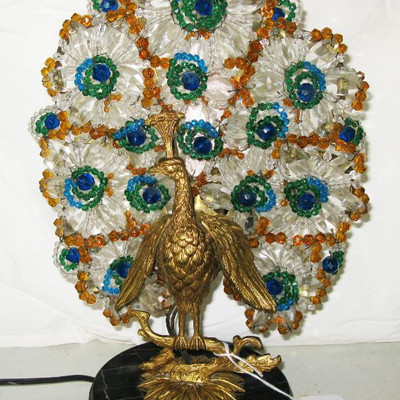 1920 Czech crystal & bronze peacock lamp   BUY IT NOW  $ 575.00