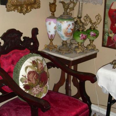 Parlor chair, marble top table