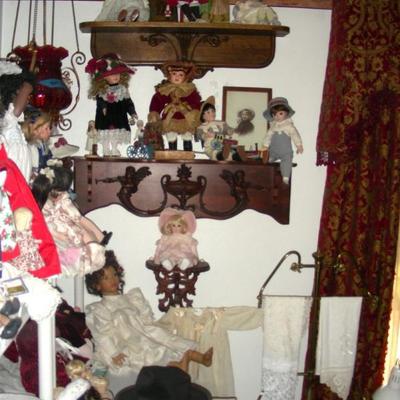 Dolls and shelves