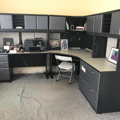 Desk with file cabinet $55
54 X 25 X 66"
Computer desk $55
36  X 42 X 66"
Desk with file cabinet $55
54 X 25 X 66"