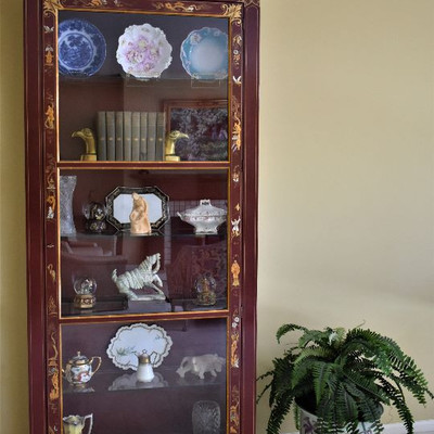 Asian style cabinet in excellent condition.  Note:  Not all of the contents pictured are available for sale.