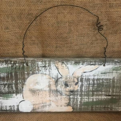 Hand Painted Hanging Barnwood sign--Bunny