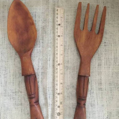 Large Wooden Fork and Spoon