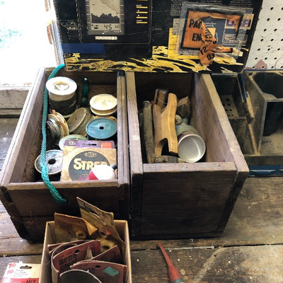 Homemade box with fishing supplies $4