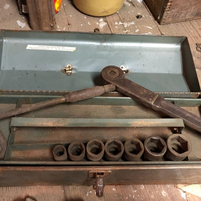 Tool box with Walden Worcester wrench and sockets set $15
