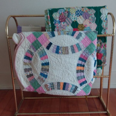 3 Vintage Quilts and Rack