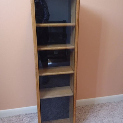 Tall Oak Storage Cabinet on a Swivel Base