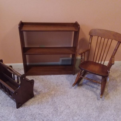 Vintage Childrens Book Shelf and Rocking Chair