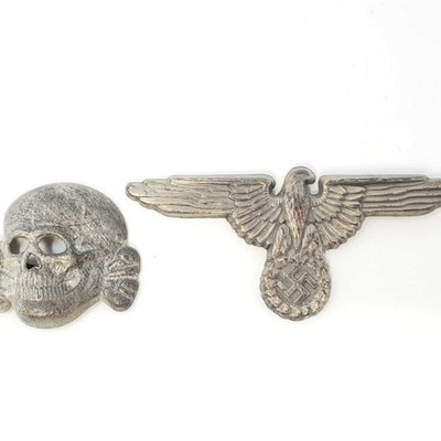 2015:German World War II Waffen SS Officers Visor Cap Eagle & Skull
They are maker marked â€˜RZM M1/52â€™. Both have two flat horizontal...