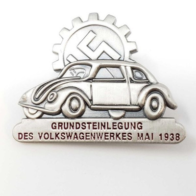 2044: 	
German World War II 1938 Volkswagen VW Ground Breaking Plant Badge
Measures 1 1/2