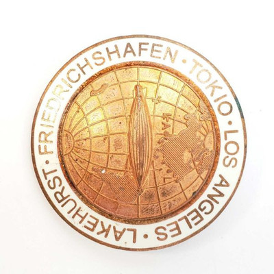 2018: German WWII Lakehurst â€“ Tokio â€“ Los Angeles Hindenburg Zeppelin Air Ship Badge
Measures 1 3/4