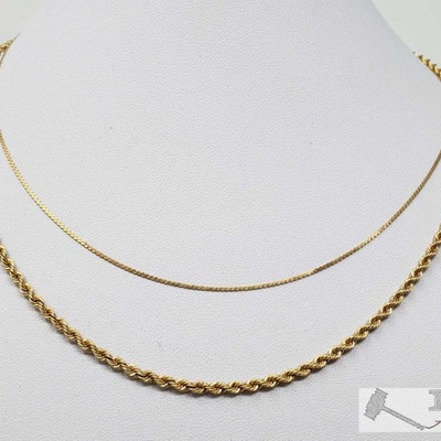766: 	
Two 14k Gold Necklace Chains, 12.6g
Combined weigh approx 12.6g and measure approx 16