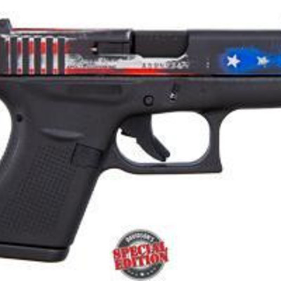 1207: 	
Glock 42 Flag Slide .380 Semi-Automatic Pistol, Non CA Compliant
Serial Number: ADBN301
Barrel Length: 3.26