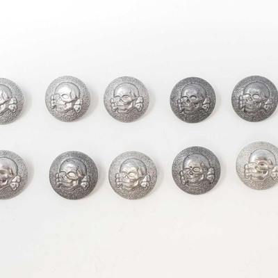 2026: 	
(10) German WWII Nazi Silver Waffen SS Uniform Skull Buttons
Measures 13/16â€ in diameter. The reverse side is maker marked...
