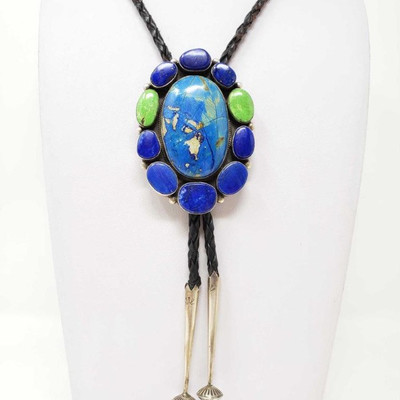 700:	
Multi-Stone and Sterling Silver Bolo Tie by Elle Curley-Jackson, 89.9g
Weighs approx 89.9g, measures approx 40