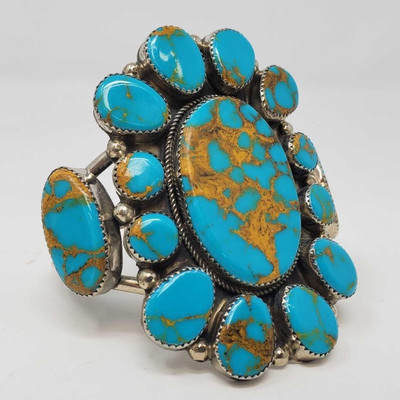 623:  Sterling Silver Turquoise Bracelet, 53.2g
Weighs approx 53.2g